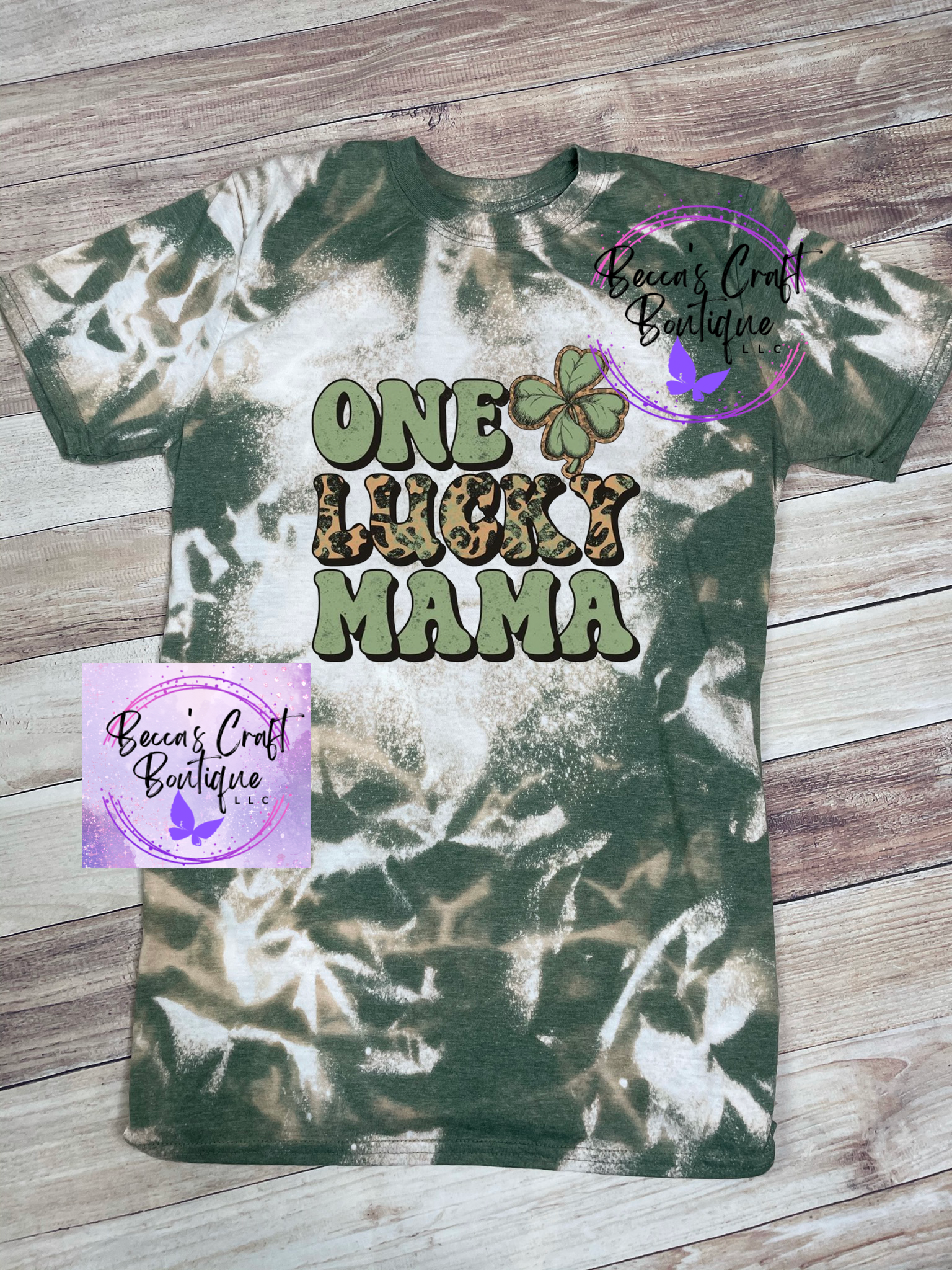 One lucky mama bleached T-shirt