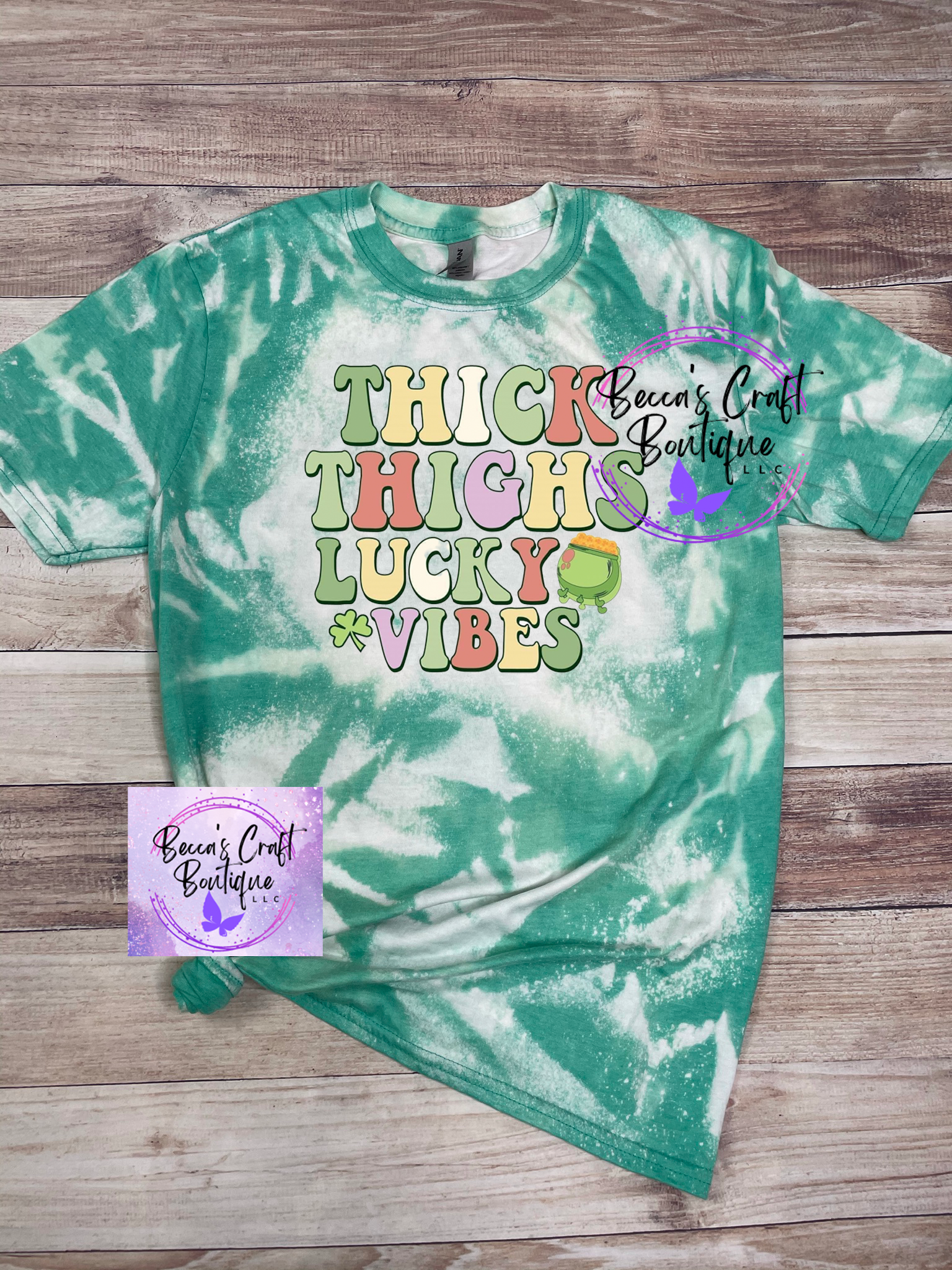 Thick thighs lucky vibes bleached t-shirt