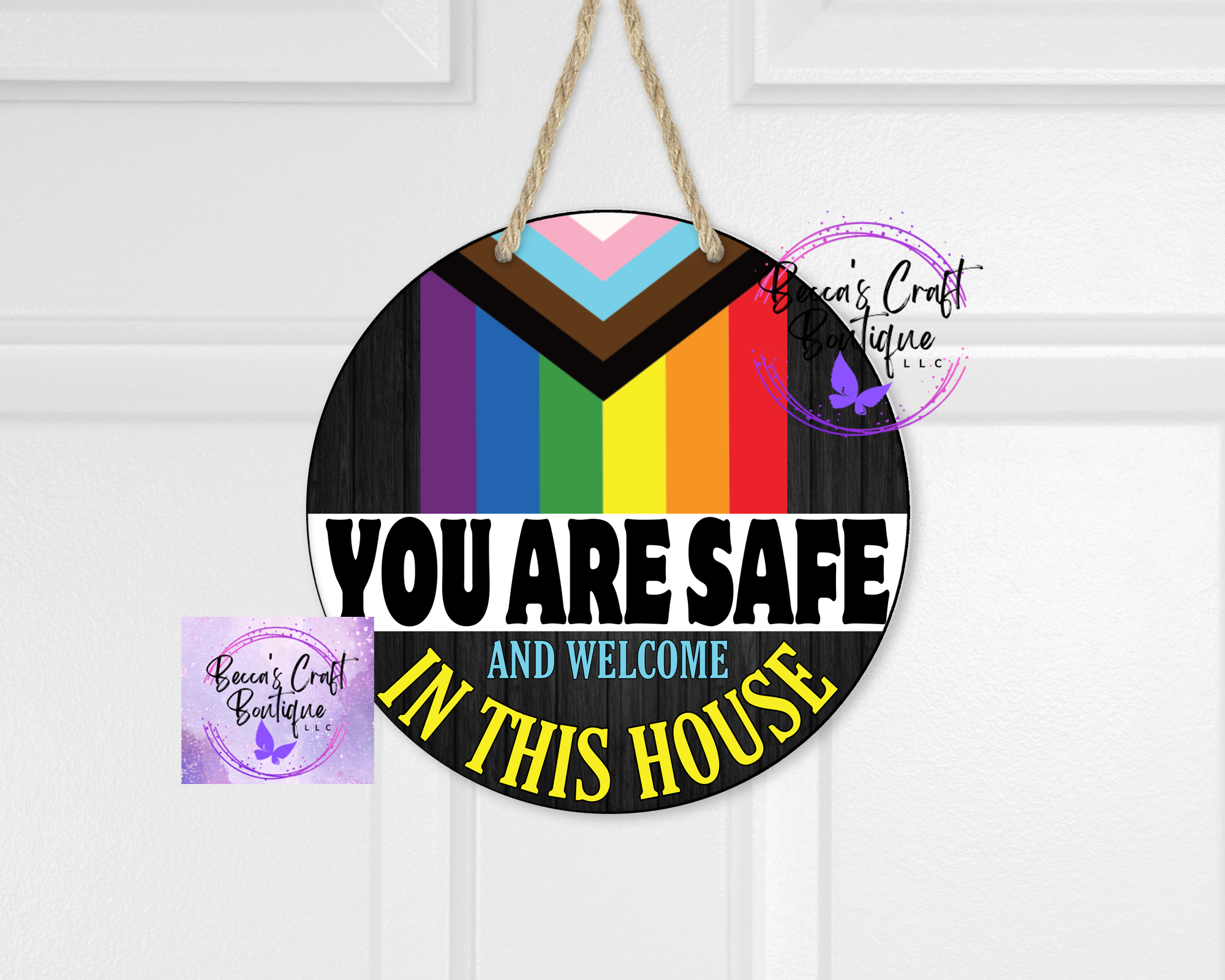 you are safe and welcome door hanger