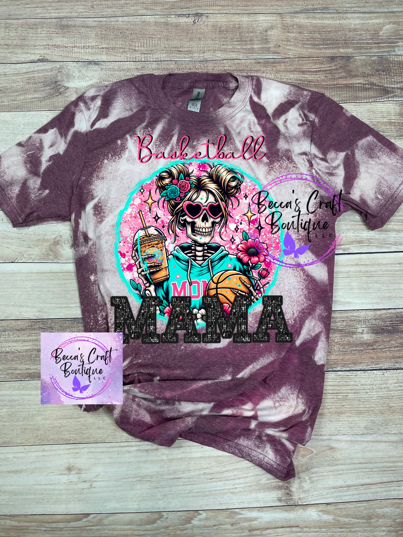 Basketball Skeleton mama bleached T-shirt