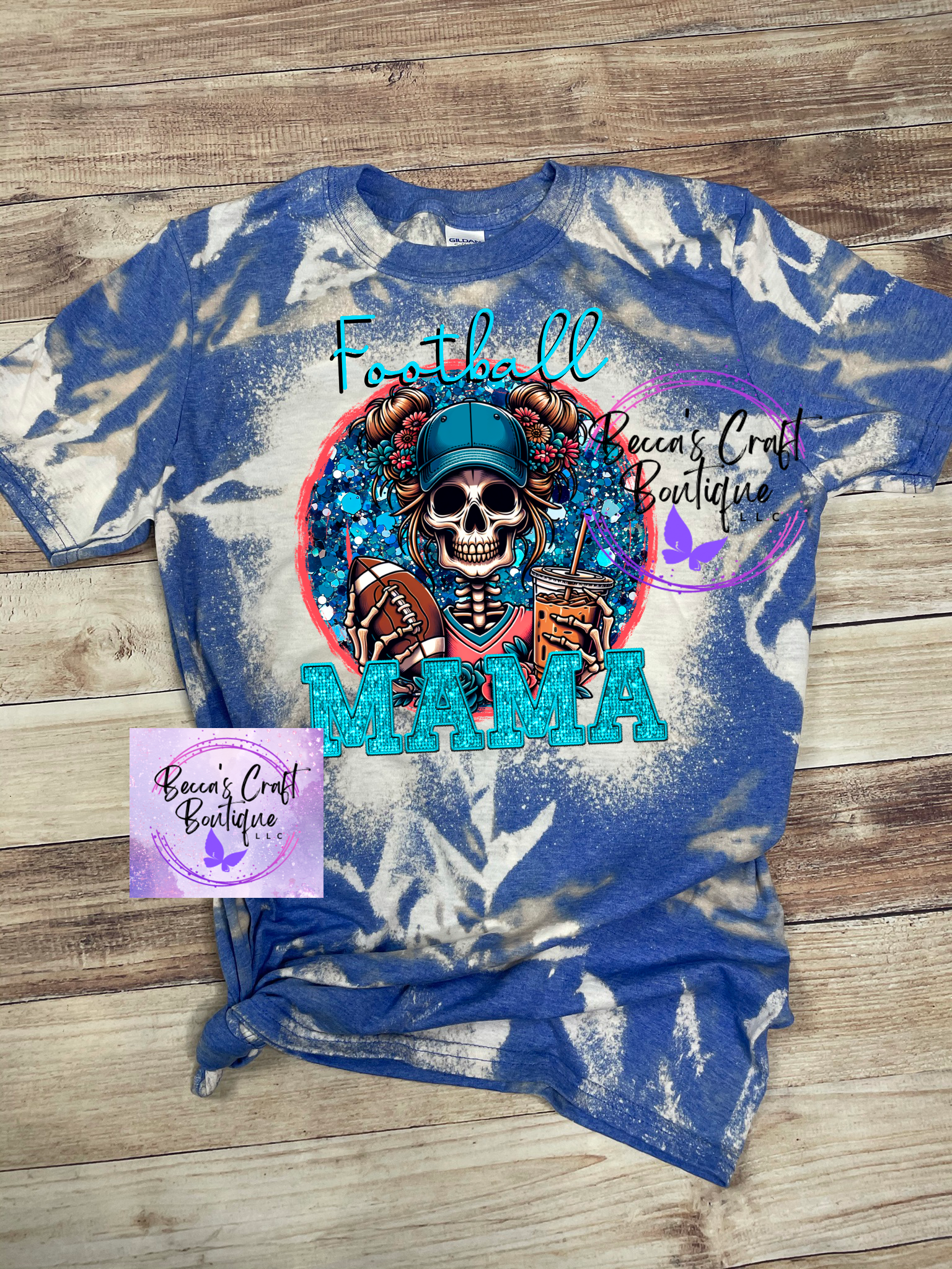 Football mama Skeleton bleached T-shirt