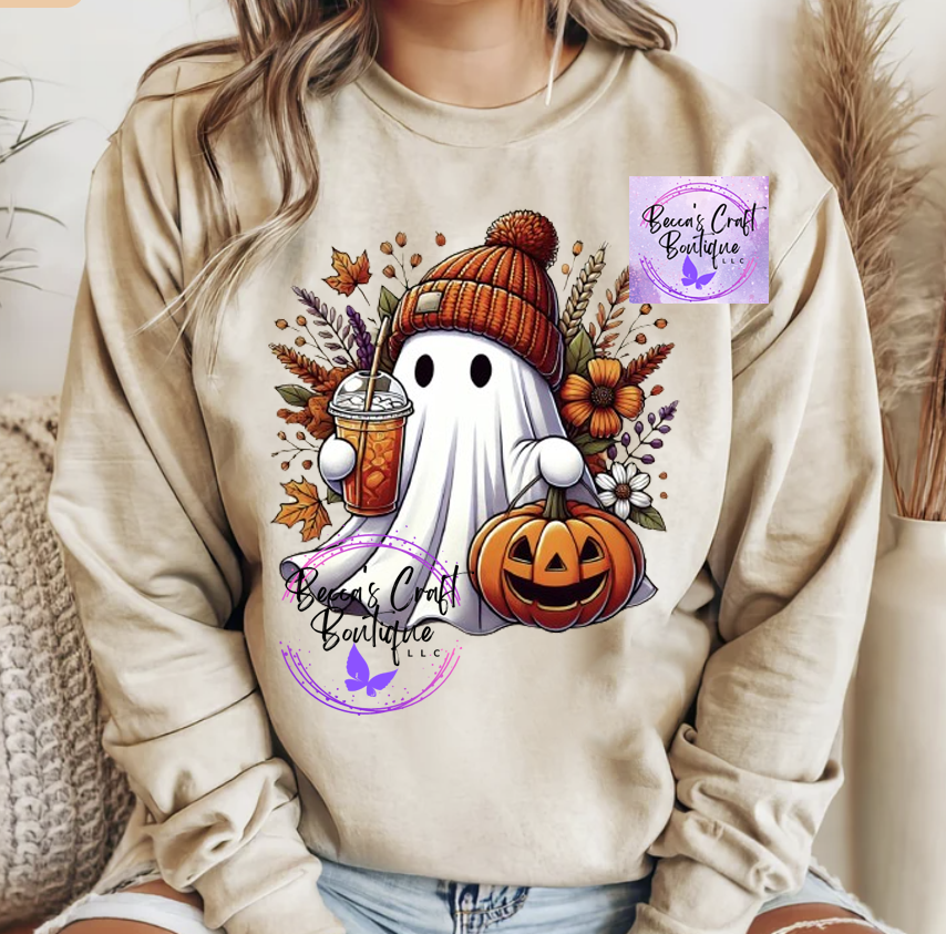 Fall ghost coffee cozy crewneck