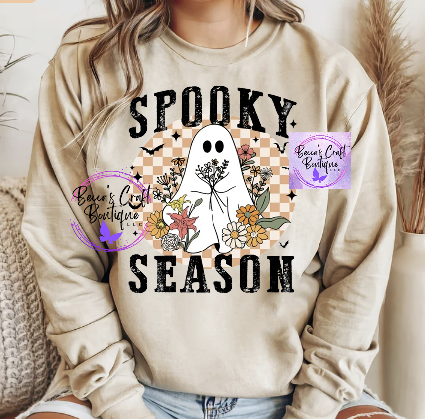 Spooky Season ghost with flowers crewneck