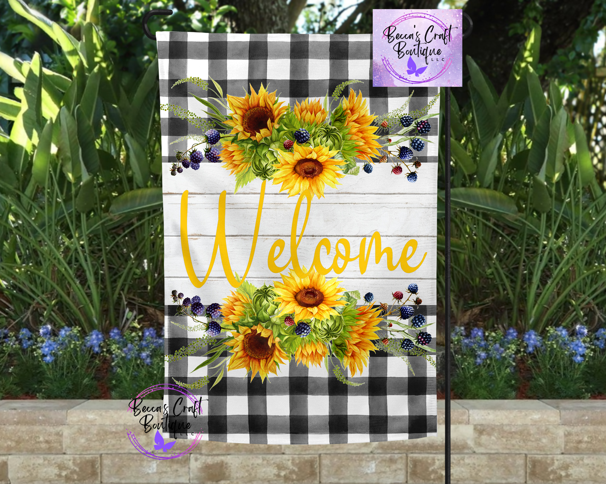 Welcome sunflower garden flag