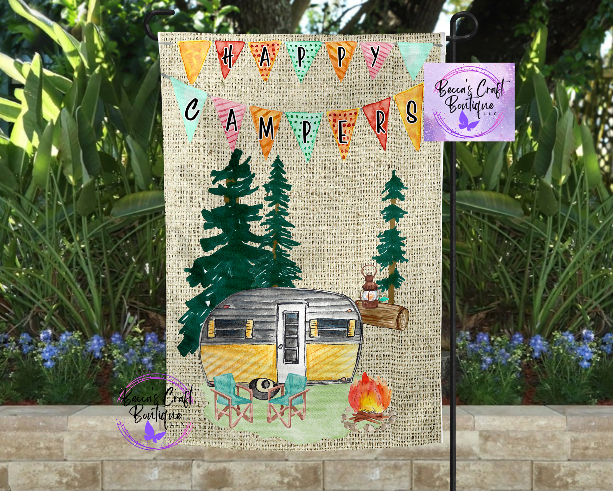 Happy Camper Garden flag