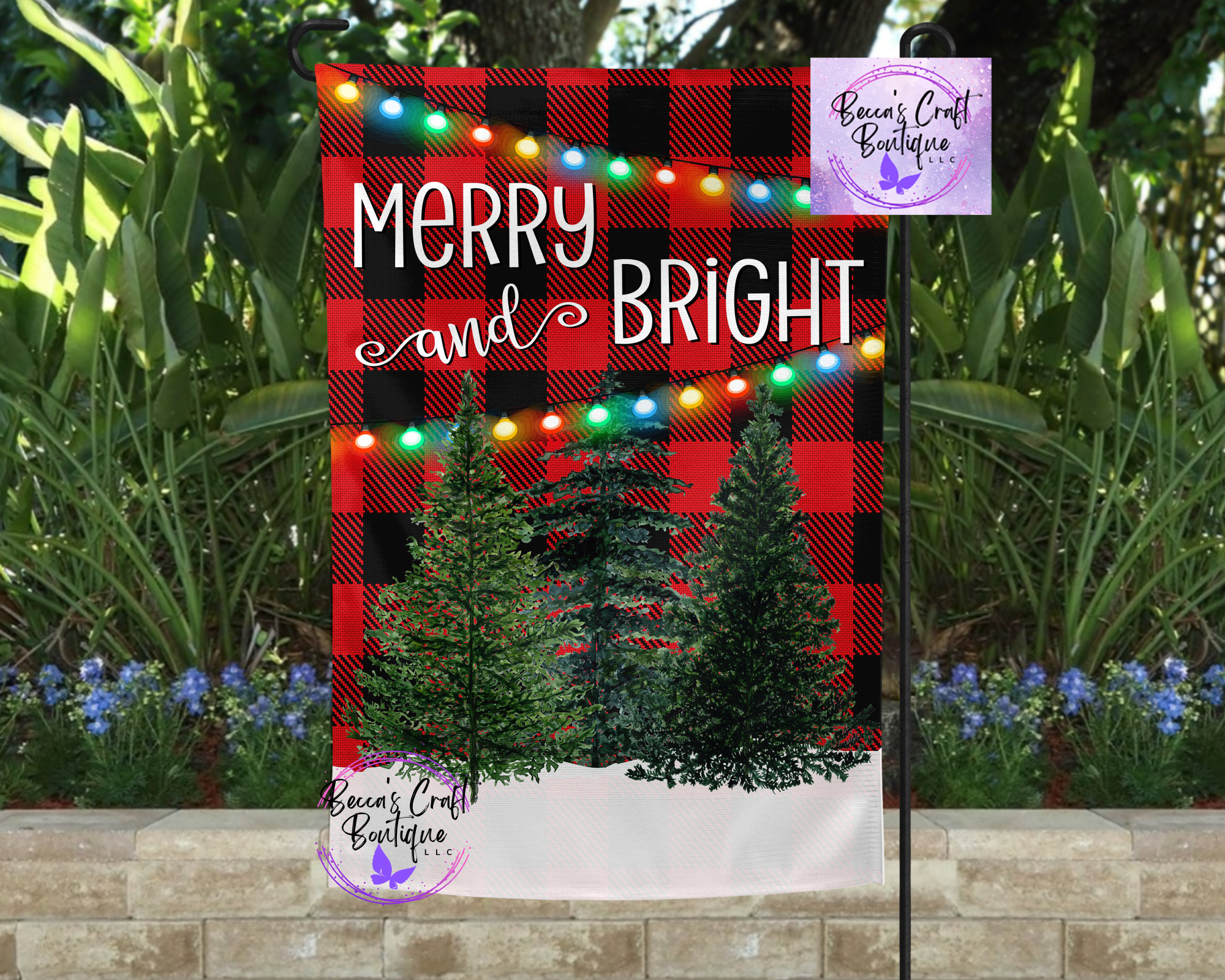 Merry and bright garden flag