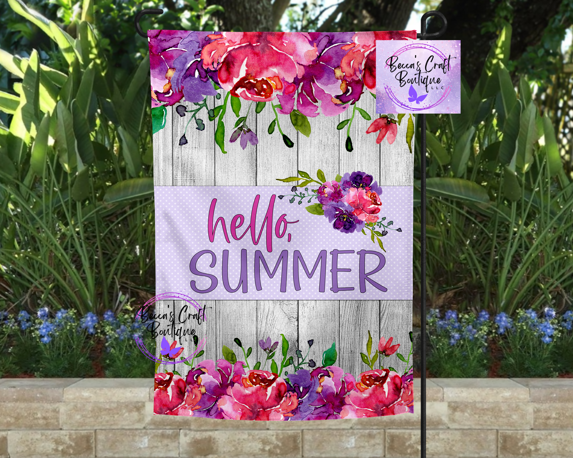 Hello summer floral garden flag