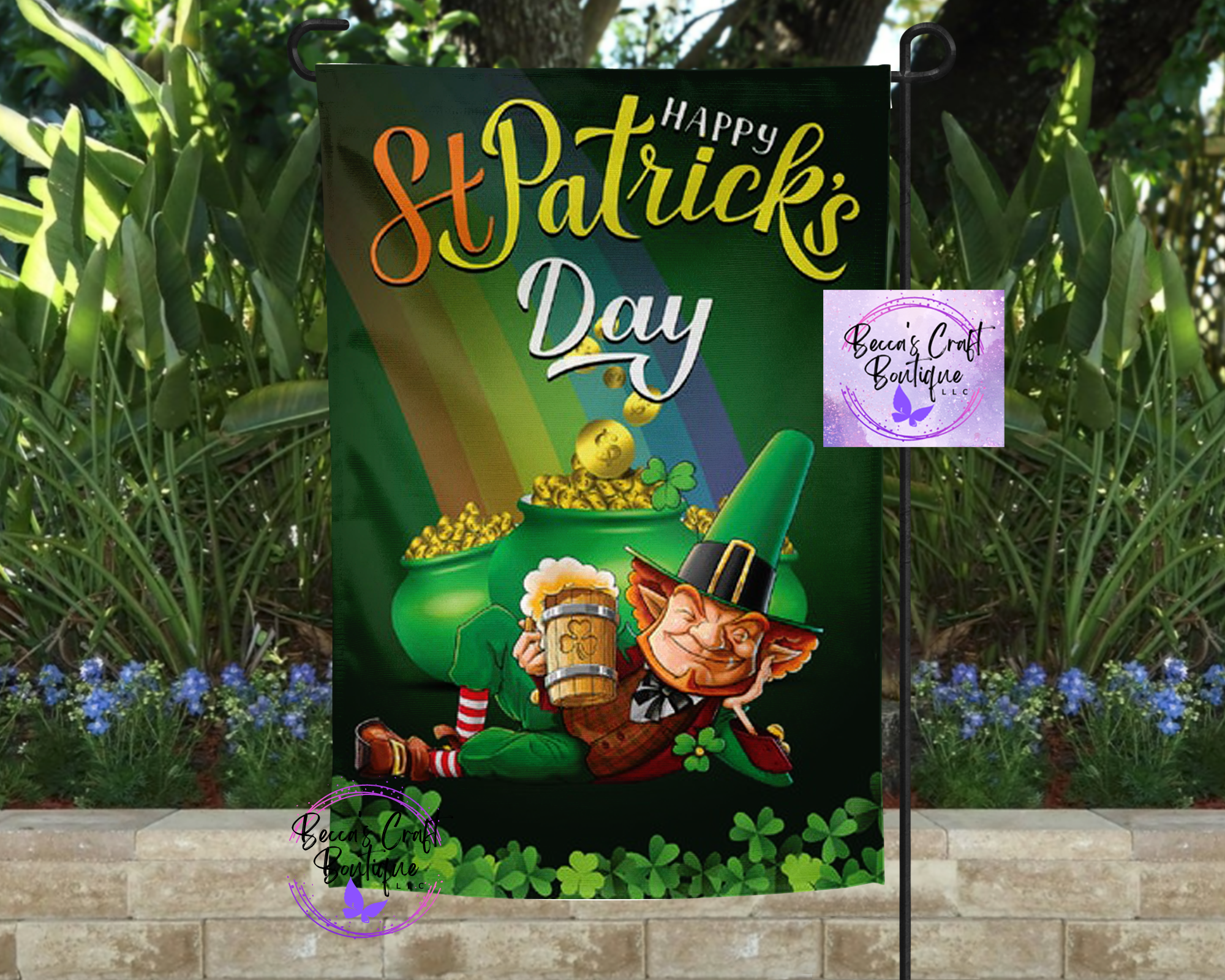 St patricks day leprechaun garden flag