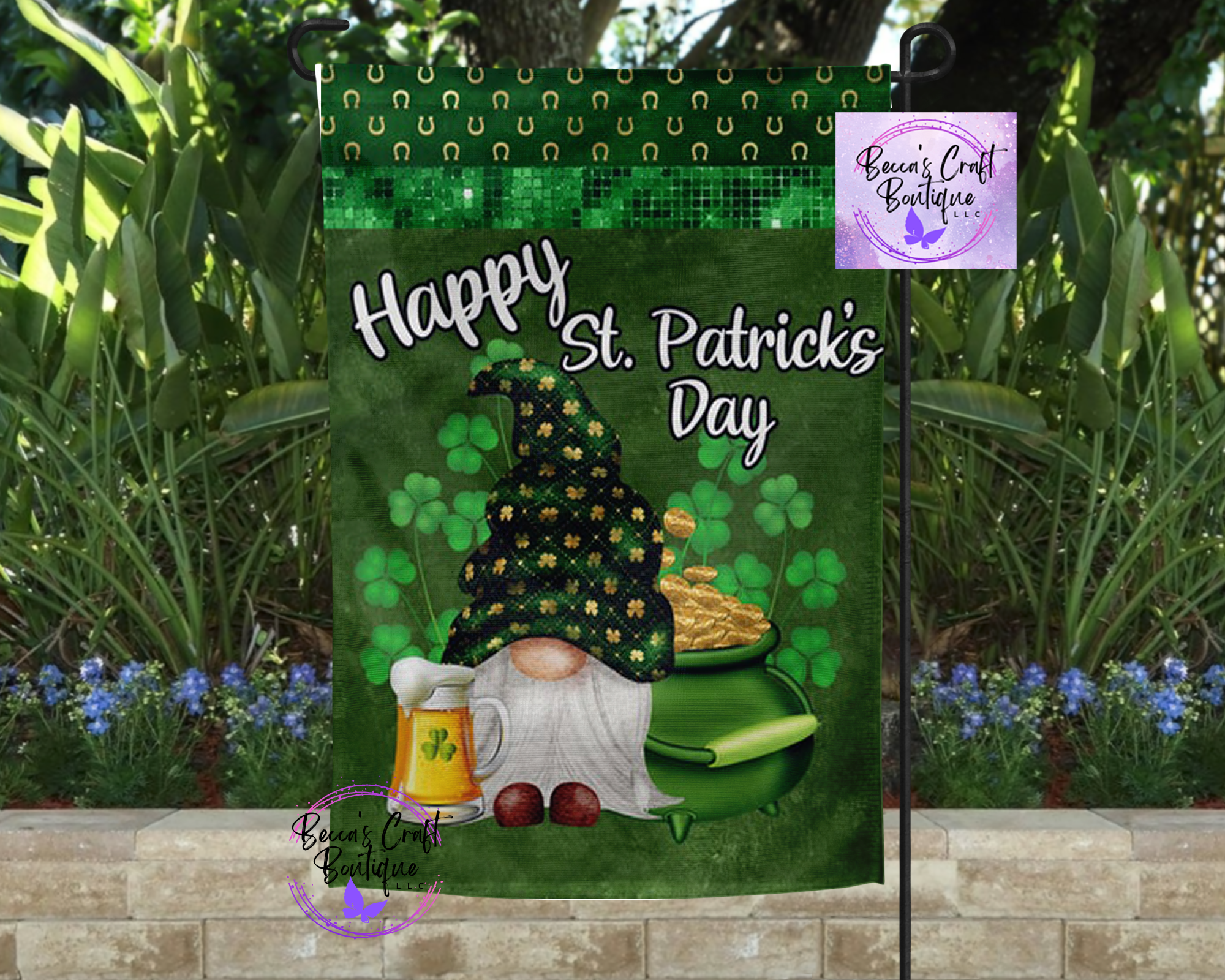 Gnome St Patrick's day garden flag