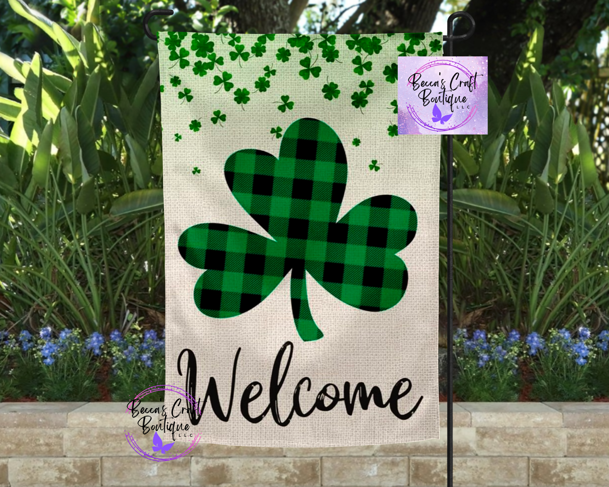 St patricks day shamrock garden flag