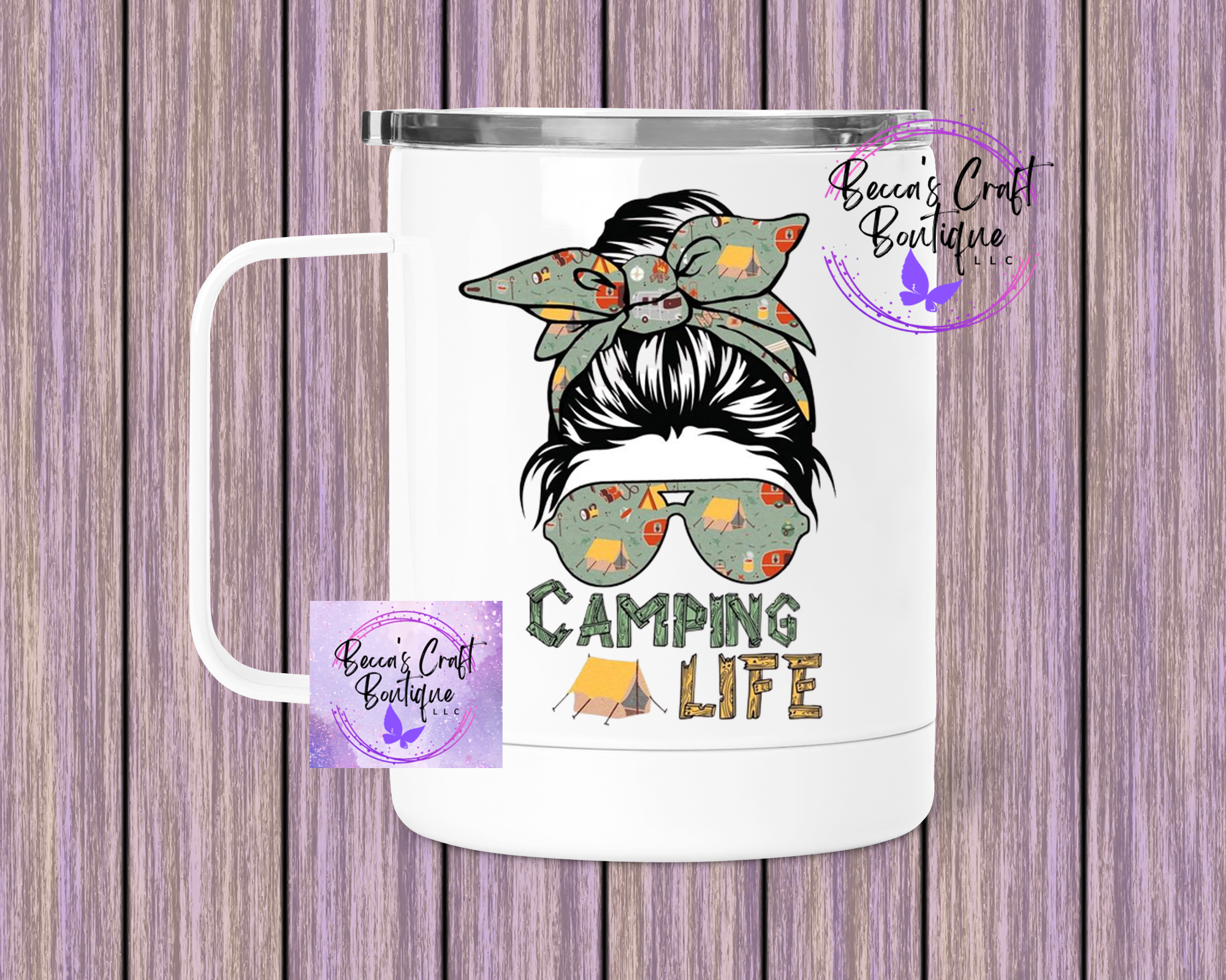 Camping life messy bun camping mug