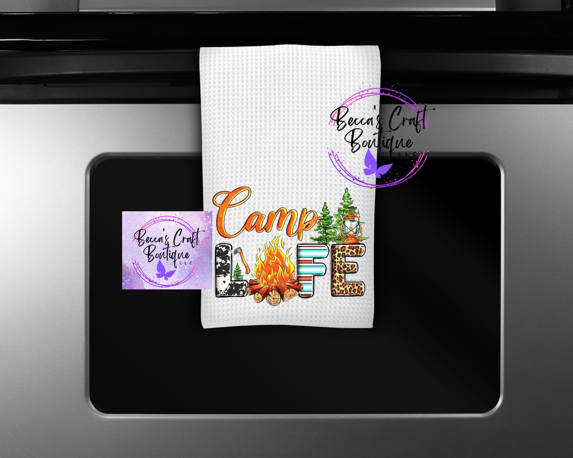 Camp life kitchen tea towel