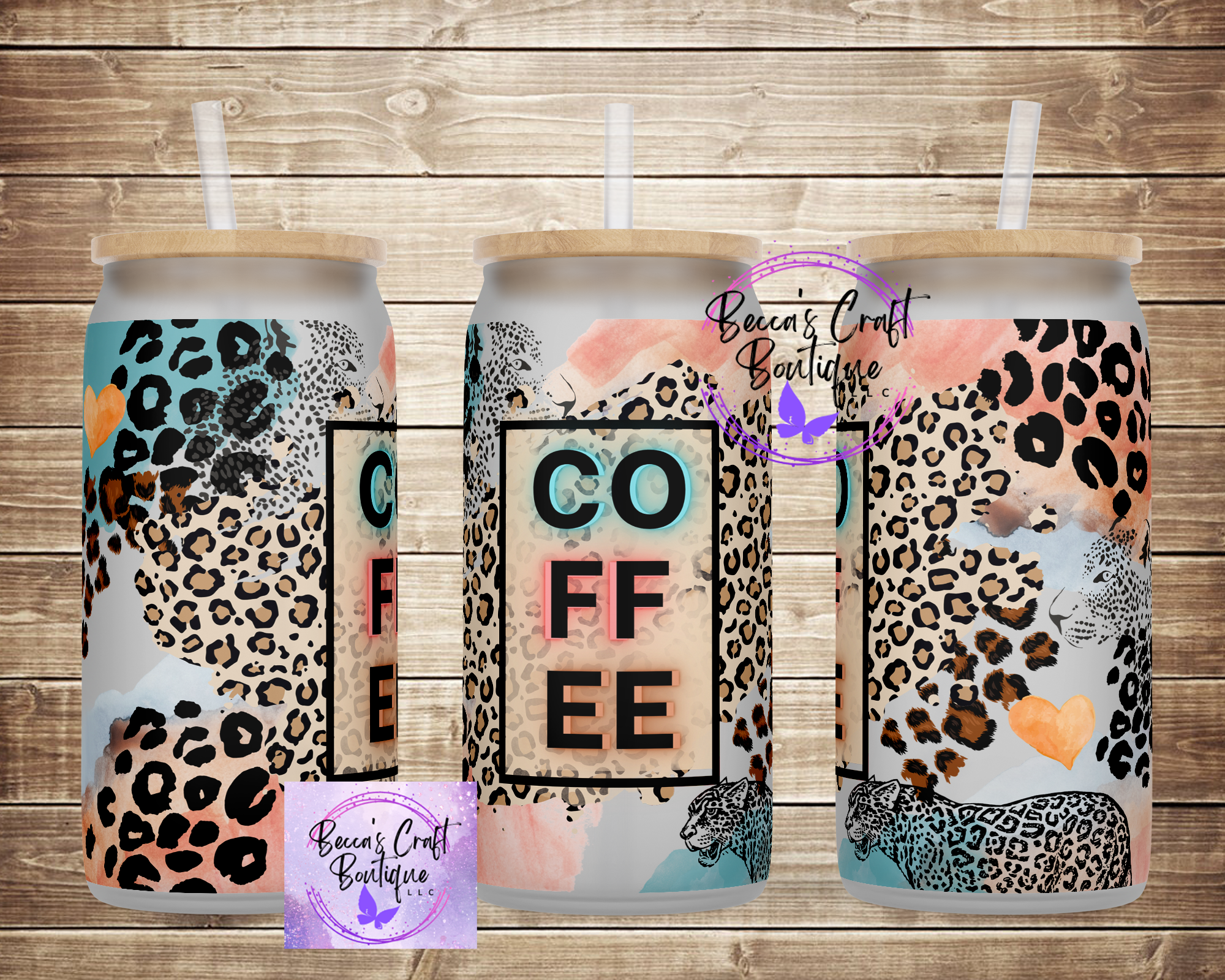 Cheetah iced coffee cup