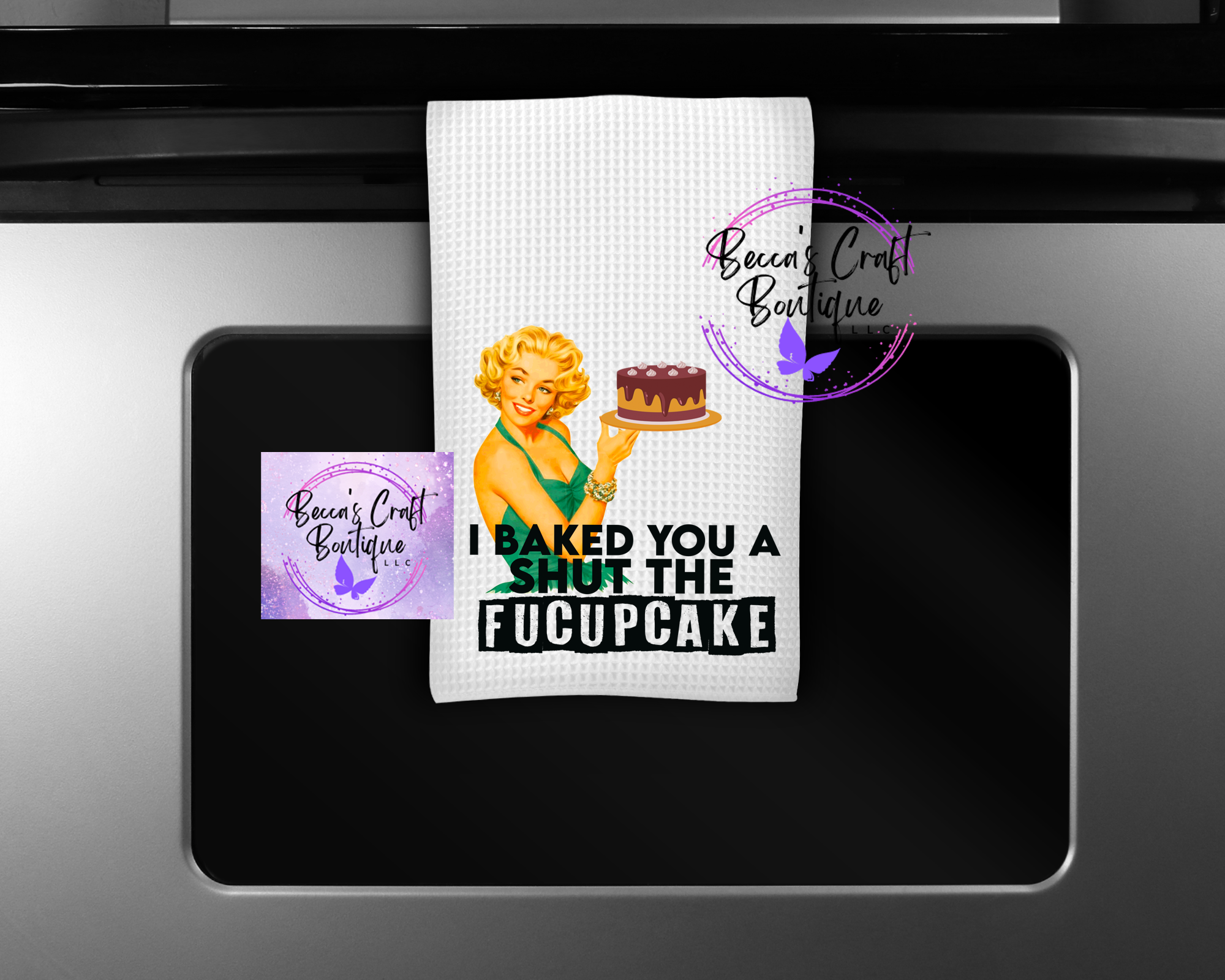 Baked you a shut the fucupcake kitchen teal towel