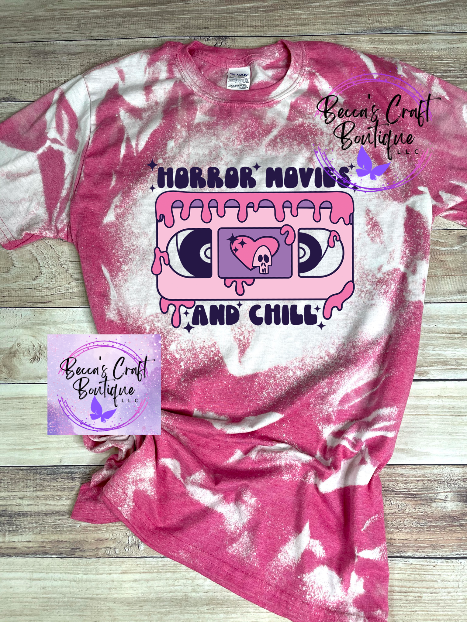 Horror movies and chill bleached t-shirt