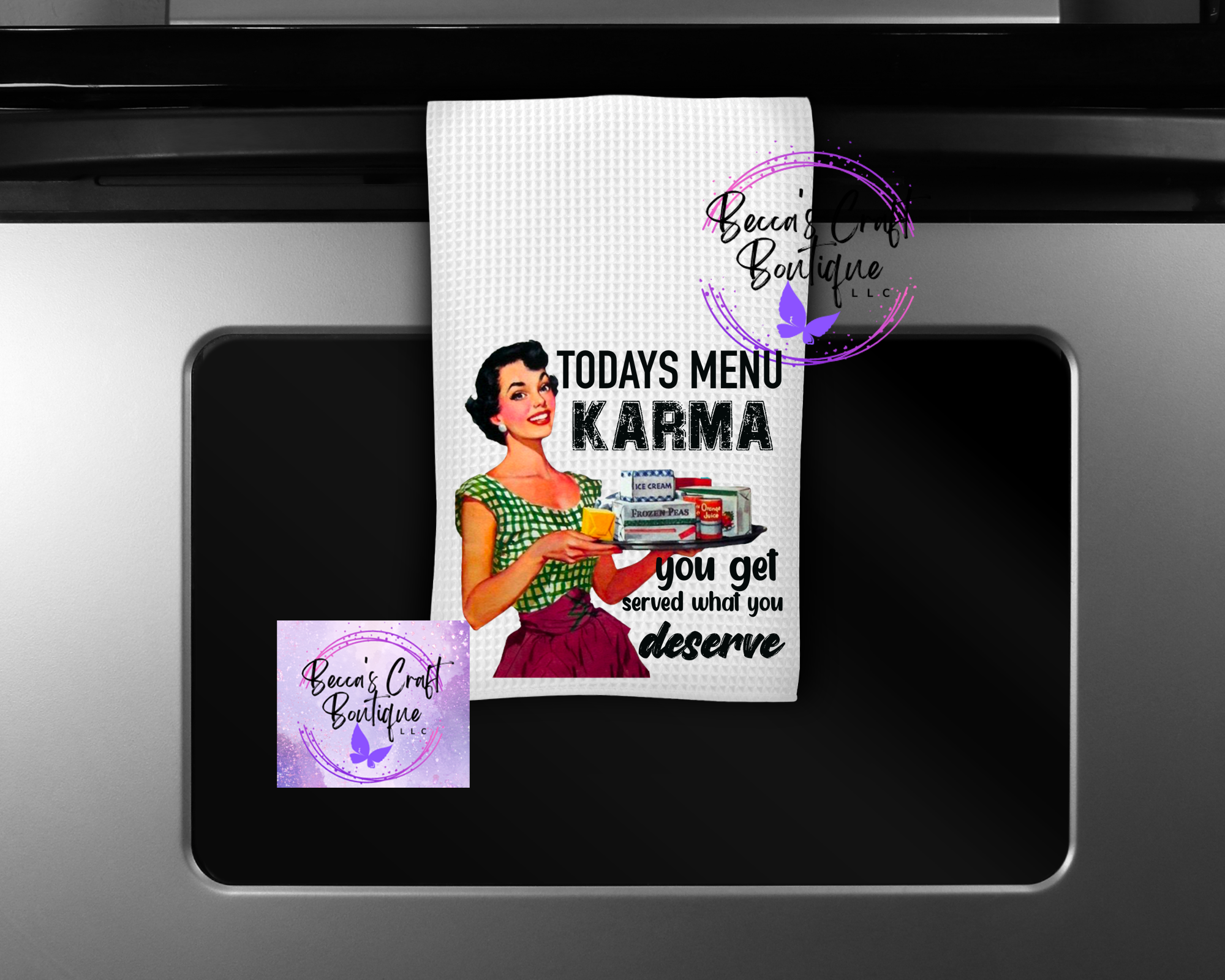 Today's menu karma kitchen tea towel