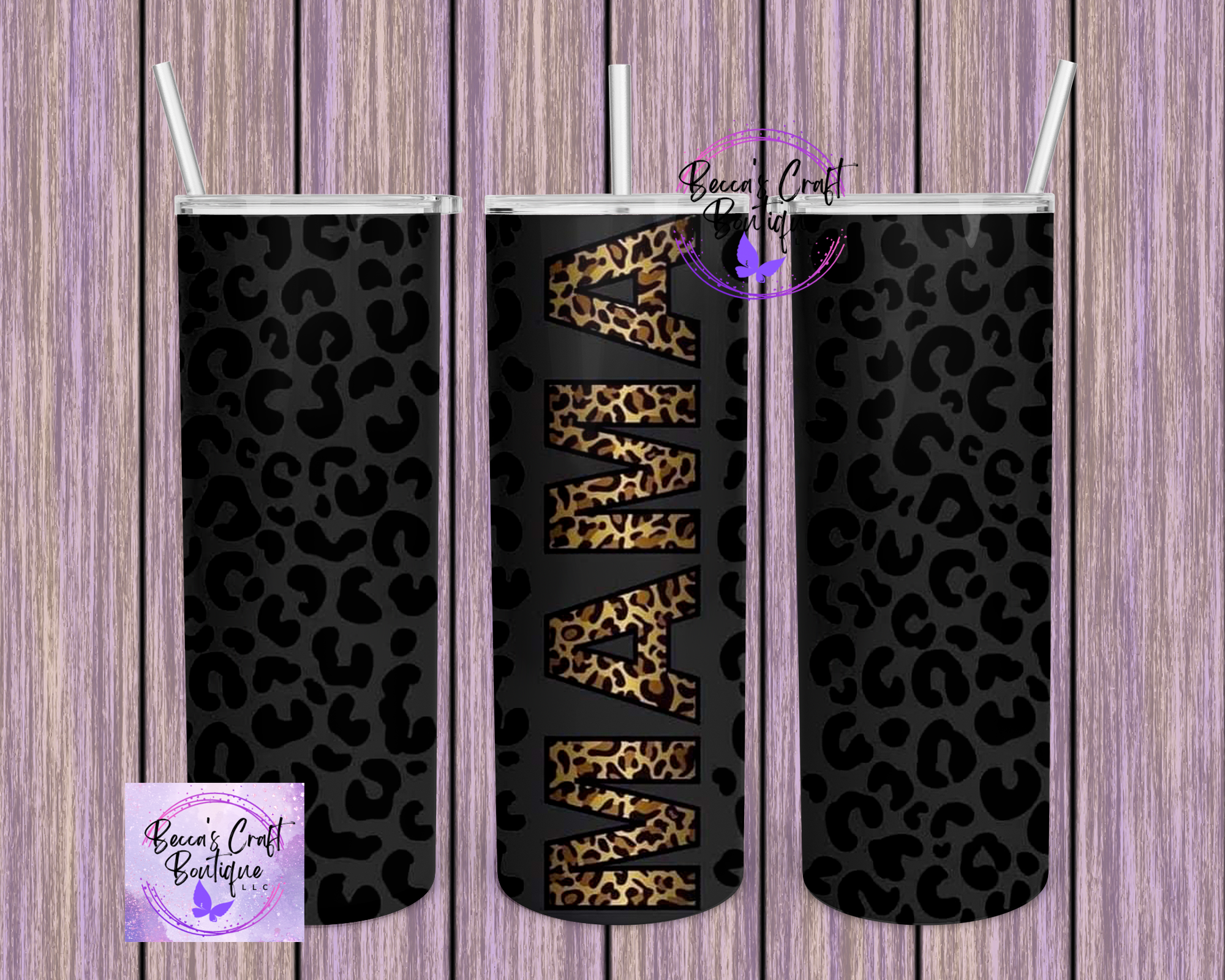 Mama leopard black tumbler