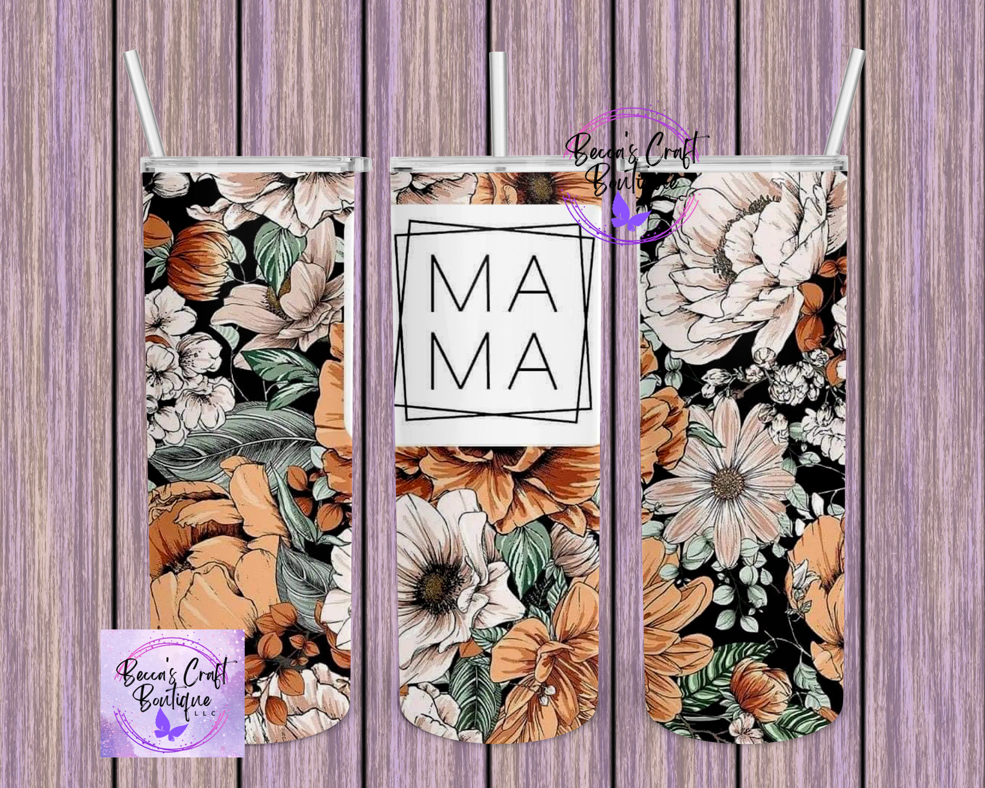 Mama vintage floral tumbler