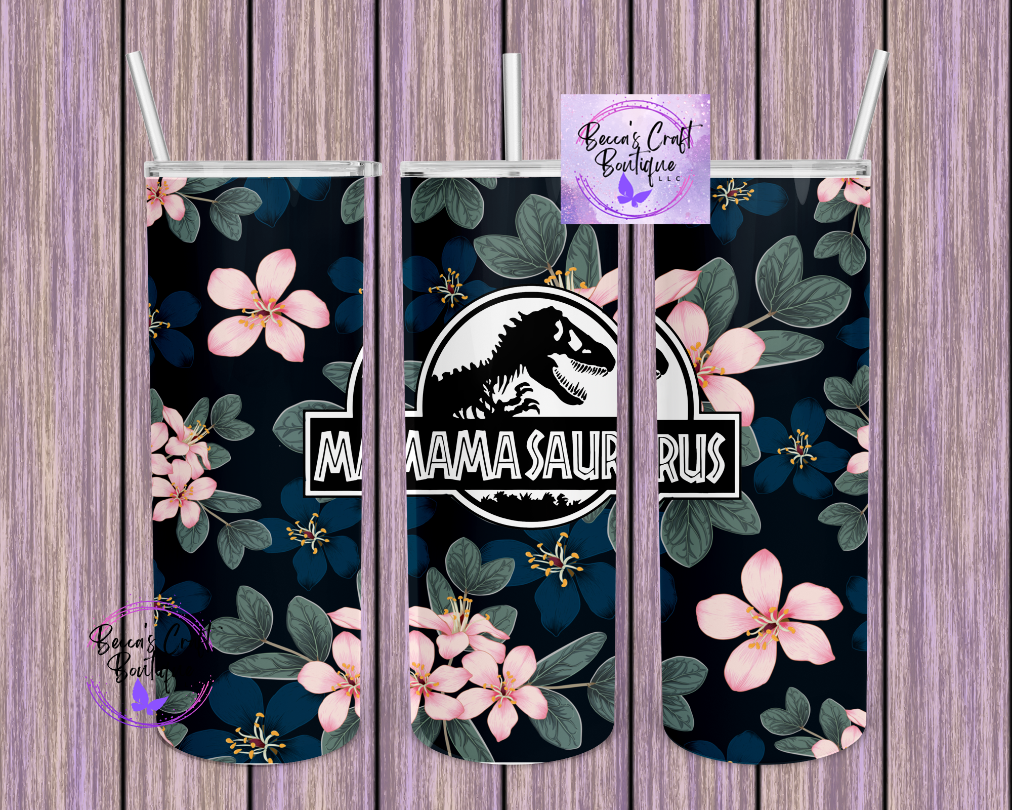 Mamasaurus Blue flower Tumbler