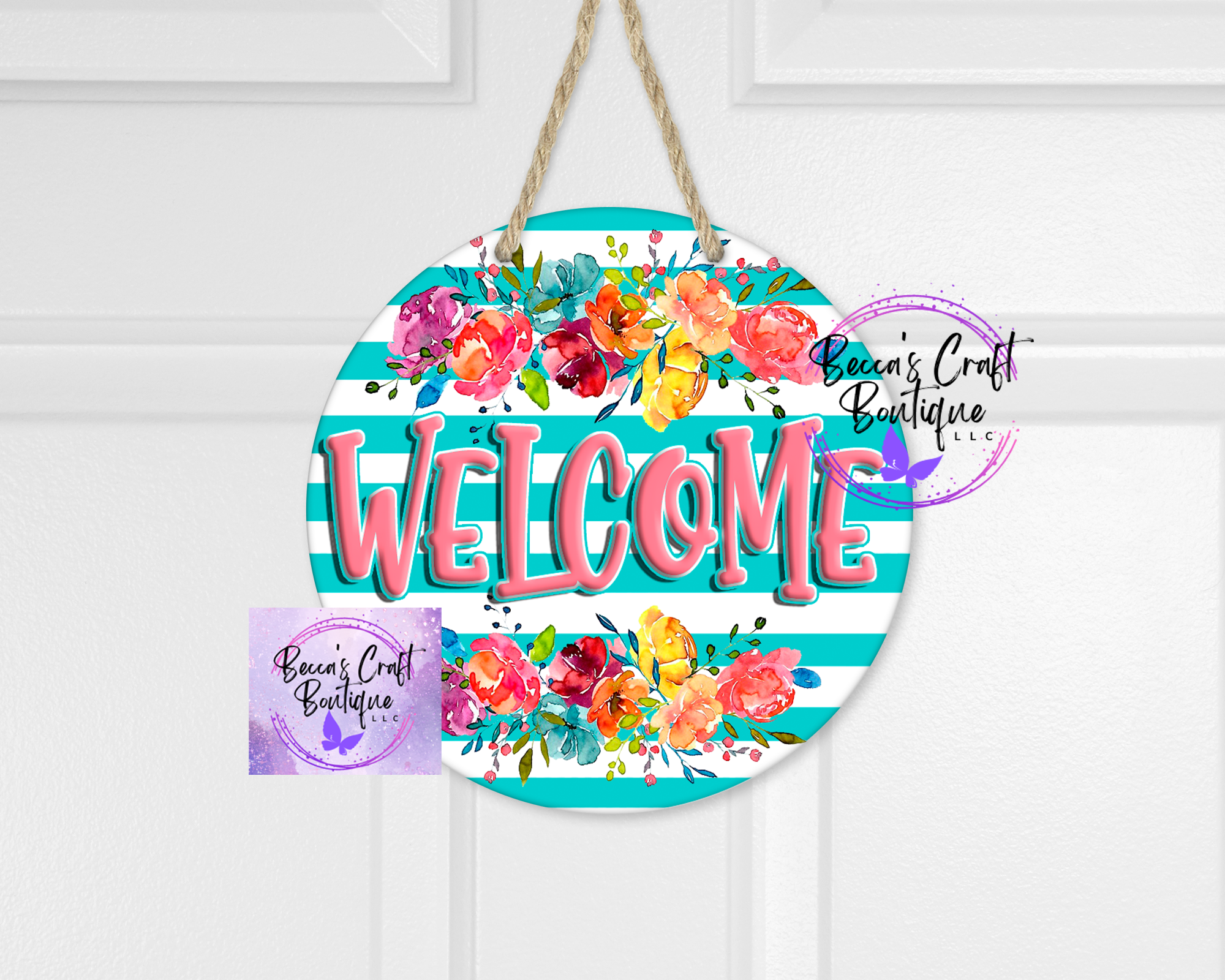 Welcome floral door hanger